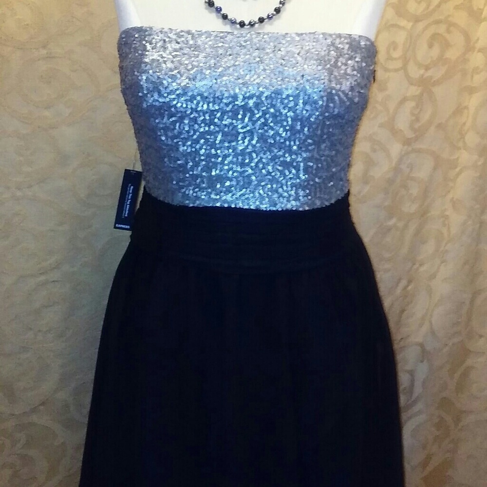 Express Strapless Sequin Chiffon Dress Sz.12 NWT